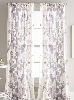 DKNY Landscape II Floral/Flower Semi-Sheer Curtain Panels, Amethyst, 50x84"