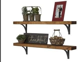Pinecrest Industrial Grace Simple Bracket 2 Piece Accent Shelf Set, Dark Walnut