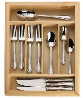 Mikasa Stainless Steel Flatware With Wood Caddy- Display 