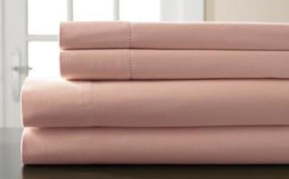 Hemstitch 400 Thread Count Cotton Sateen Weave Solid Color Sheet Set - Solid King - Blush