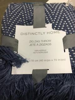 Distinctly Home Zig Zag Throw, Denim- As Is