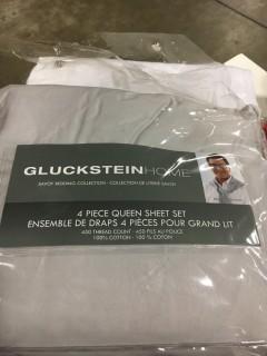 Glucksteinhome Queen Sheet Set, Light Grey/White