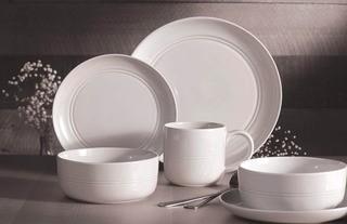 Safdie & Co. HK02664 16 Piece Stoneware Ridge Dinner Set, Premium Porcelain, White