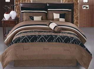 JBFF Luxury Embroidery Bed in Bag Microfiber Comforter Set, Queen Size, Brown, 7 Piece