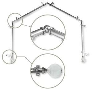 Nanci Faceted 4-Sided Bay Window Single Curtain Rod & Hardware Set, Satin Nickle