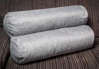(2) Gathers Cylinder Throw Pillow, Grey
