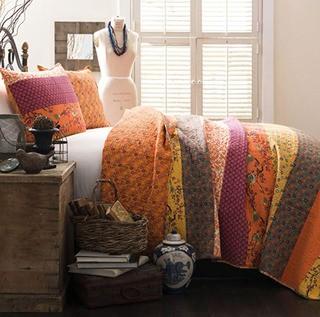 Lush Decor Royal Empire Quilt Striped Pattern Reversible 3 Piece Bedding Set - Tangerine - King