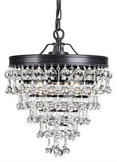 Claudia 3-light Crystal Glass Drop Chandelier in Antique Black Finish-Missing Crystals, As Is 
