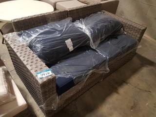 Outdoor Patio Loveseat with Navy Blue Cushions