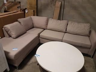 Taupe Upholstered Sectional with Chrome Legs