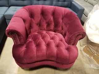 Purple Velvet Arm Chair - small cut on arm - as is