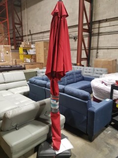 Rolling Umbrella Base with 7' Red Umbrella - As Is