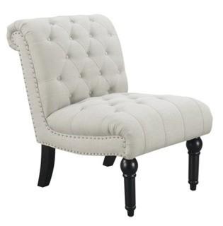 Emerald Home Hutton II Ivory Armless Accent Chair with Button Tufting, Nailhead Trim, And Turned Legs