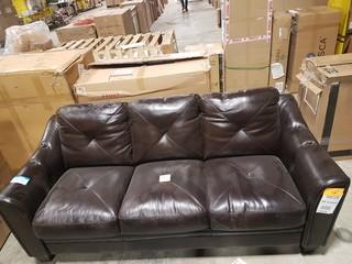 Brown Leather Sofa - Damage on Back - As Is