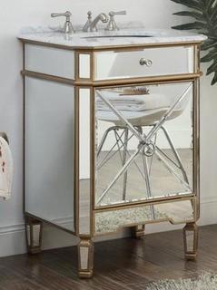 24? Mirror reflection Gold Asger powder room bathroom sink vanity Model # 5027GC - Crack on Vanity - As Is