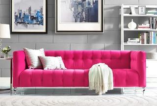 Bea Pink Velvet/Fabric/Wood Sofa