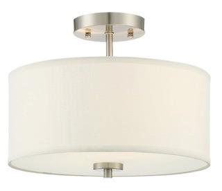 Meridian M60008BN 2 Light Semi Flush - white fabric shade Brushed 