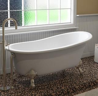 Cambridge Plumbing ST67-NH-CP Cast Iron Slipper Clawfoot Tub 67" X 30" with No Faucet Drillings and Polished Chrome Feet