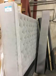 Grey Upholstered King Bed - As Is