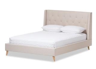 BAXTON STUDIO ADELAIDE RETRO MODERN LIGHT BEIGE FABRIC UPHOLSTERED KING SIZE PLATFORM BED -  CF8862