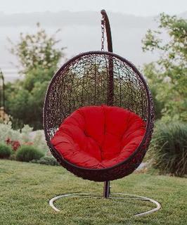 Herculaneum Encase Swing Chair with Stand, Red Cushion 