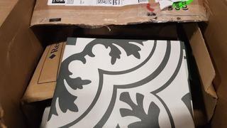 Lot 2 Boxes - Ceramic Blk/Whit Patterned Tile - 10" & 8"