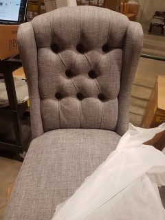 E594CL-GL Grey Linen Tufted Wing Back Dining Chair - 2pcs