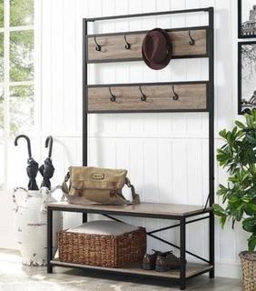 Walker Edison HT72MWAG 72" Industrial Metal and Wood Hall Tree