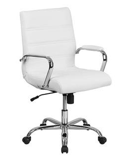 Mid-Back White Leather Executive Swivel Office Chair with Chrome Arms [GO-2286M-WH-GG]