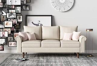 Container Furniture Direct S5428-S Circular Ultra Modern Fabric Upholstered Living Room Sofa, 64.60", Beige