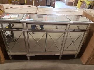 Elegant Decor MF6-1001SC 3 Drawer 4 Door Cabinet, Silver/Clear - Damaged Glass, Missing leg - As Is