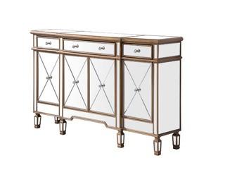 Elegant Decor MF6-1001SC 3 Drawer 4 Door Cabinet, Gold/Clear - Scratches- As Is