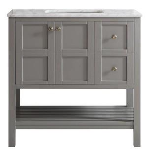 Florence 36 in. W x 22 in. D x 35 in. H Vanity in Grey with Marble Vanity Top in White with Basin