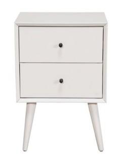Flynn Mid Century Modern 2-Drawer White Nightstand
