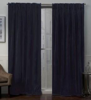 Donna Heavyweight Solid Velvet Room Darkening Pinch Pleat Curtain Panels 54x96", Navy