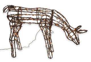 Pre-Lit Natural Vine Feeding Doe Lawn Ornament