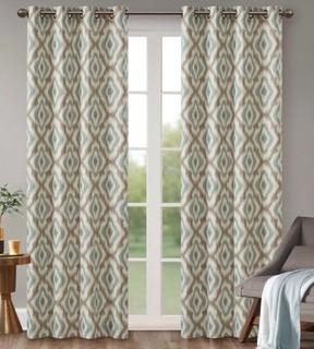 (2)Letchworth Ikat Semi-Sheer Grommet Single Curtain Panel 50x84