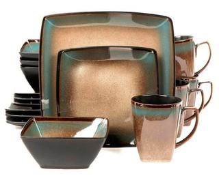 Gibson Elite Tequesta 16-Piece Square Dinnerware Set, Taupe