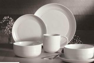 Safdie & Co. HK02664 16 Piece Stoneware Ridge Dinner Set, Premium Porcelain, White