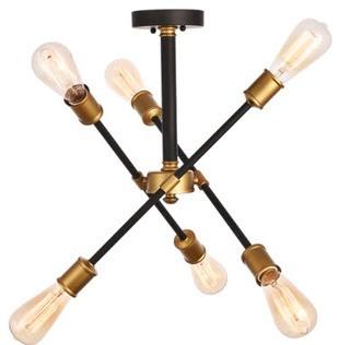 Axel 6 Light 17 inch Black and Brass Semi Flush Mount Ceiling Light