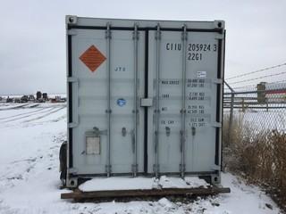 20' Storage Container c/w Skid Mounted, Wired, Shelves. S/N CIIU 2059243 