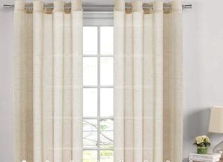  Natural Linen Sheer Curtains, Beige, Set Of 2 52x108"