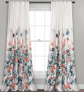 Zuri Flora Room Darkening Window Curtain Blue/Coral Set 52x84 - Half Moon