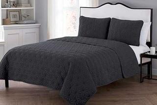 Cash 3 Piece Quilt Set, King, Grey