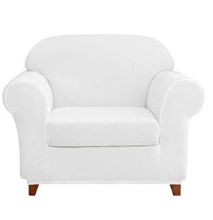 DyFun 2-Piece Knit Spandex Stretch Dining Room Sofa Slipcovers (Chair, White) 32x43"