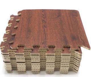 Interlocking Wood Floor Mat, 16 Tiles, 1'' H x 12'' W x 12'' D