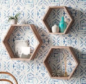 (2)Josiah Hexagon 3 Piece Floating Shelf Set