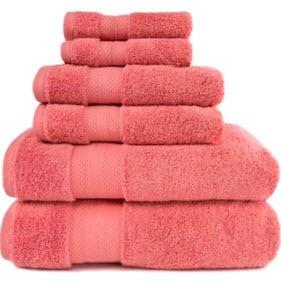 Superior Zero Twist 6 Piece 100% Cotton Towel Set, Coral