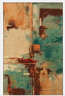 Florencia Power Loomed Aqua/Tan Area Rug 5x8'