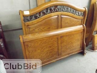 Queen Bed Frame Set c/w Headboard, Footboard & Rails, Wood 5 Drawer Dresser 37"x18"x54" & Qty of (2) 3 Drawer Wood Night Stands 30"x17"x28"